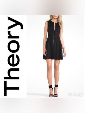 Theory Black Bonbi Zipper Front Fit and Flare Mini Dress